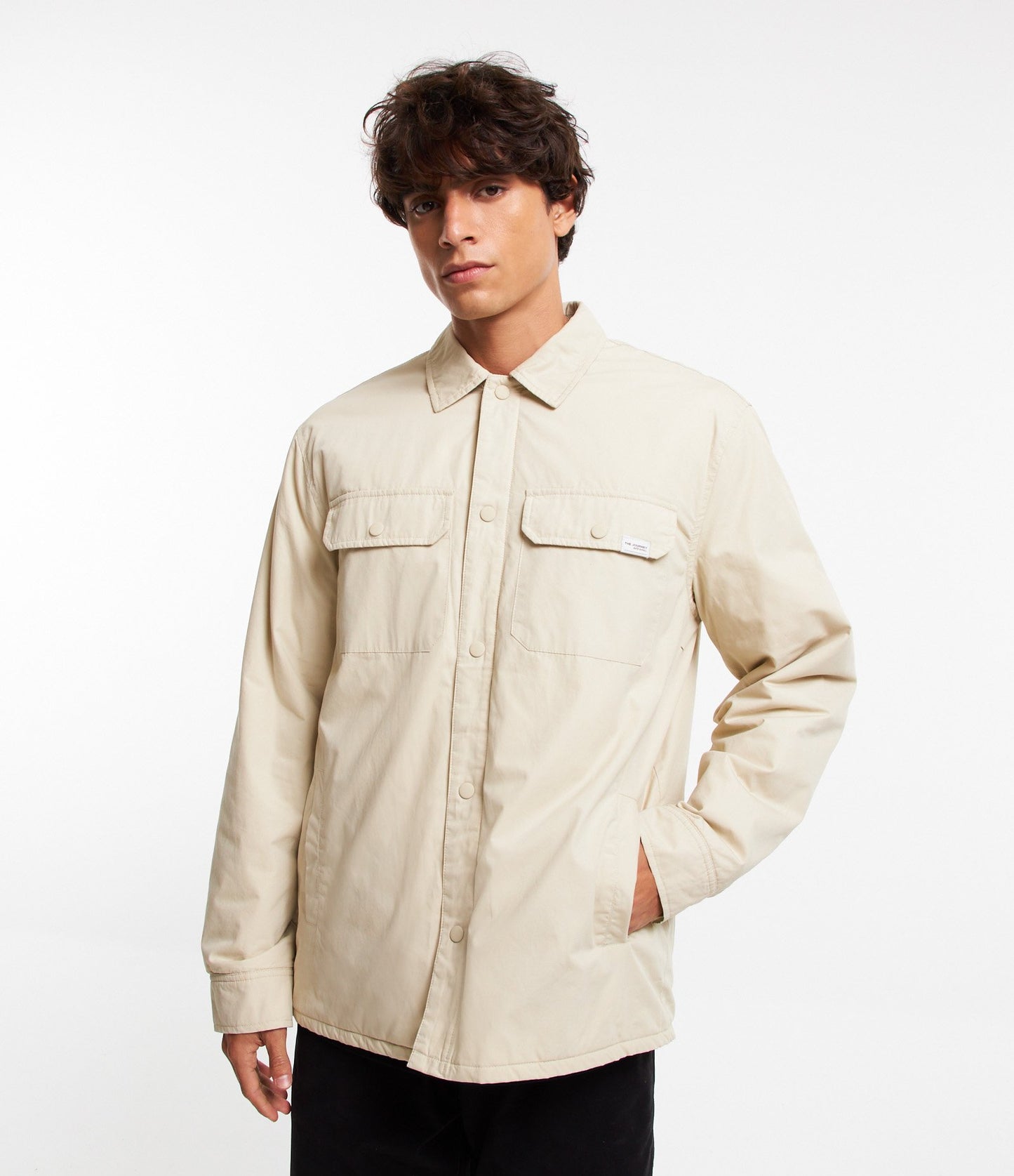 Giacca in cotone beige con imbottitura e tasca interna