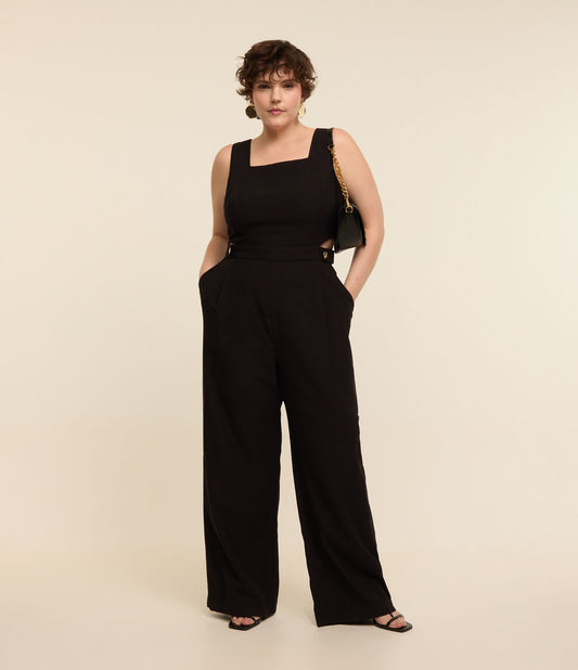 Macacão de pernas largas e ajustadas em viscose, Curve & Plus Size, Preto