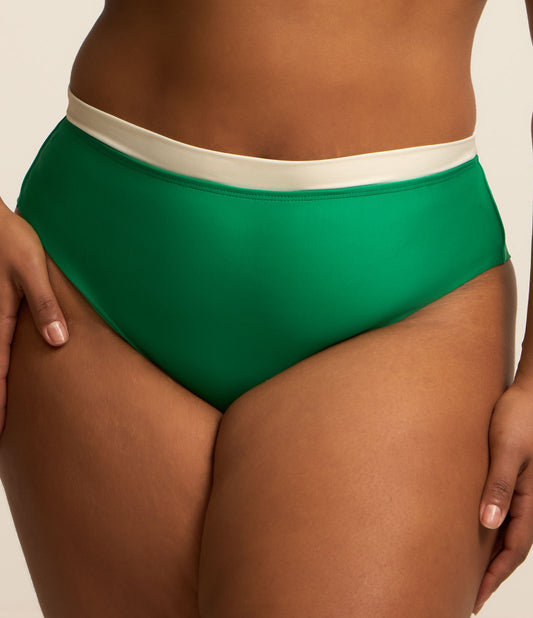 Fondo bikini verde a vita alta con bordi a contrasto - Curve e taglie forti