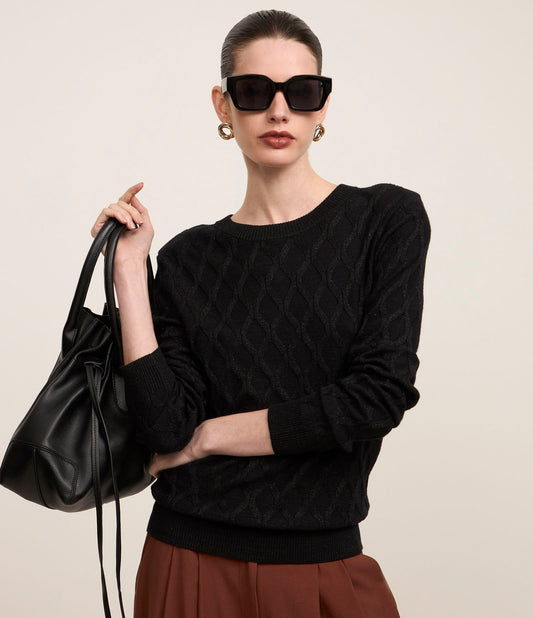 Textured Knit Sweater with Black Metallic Thread