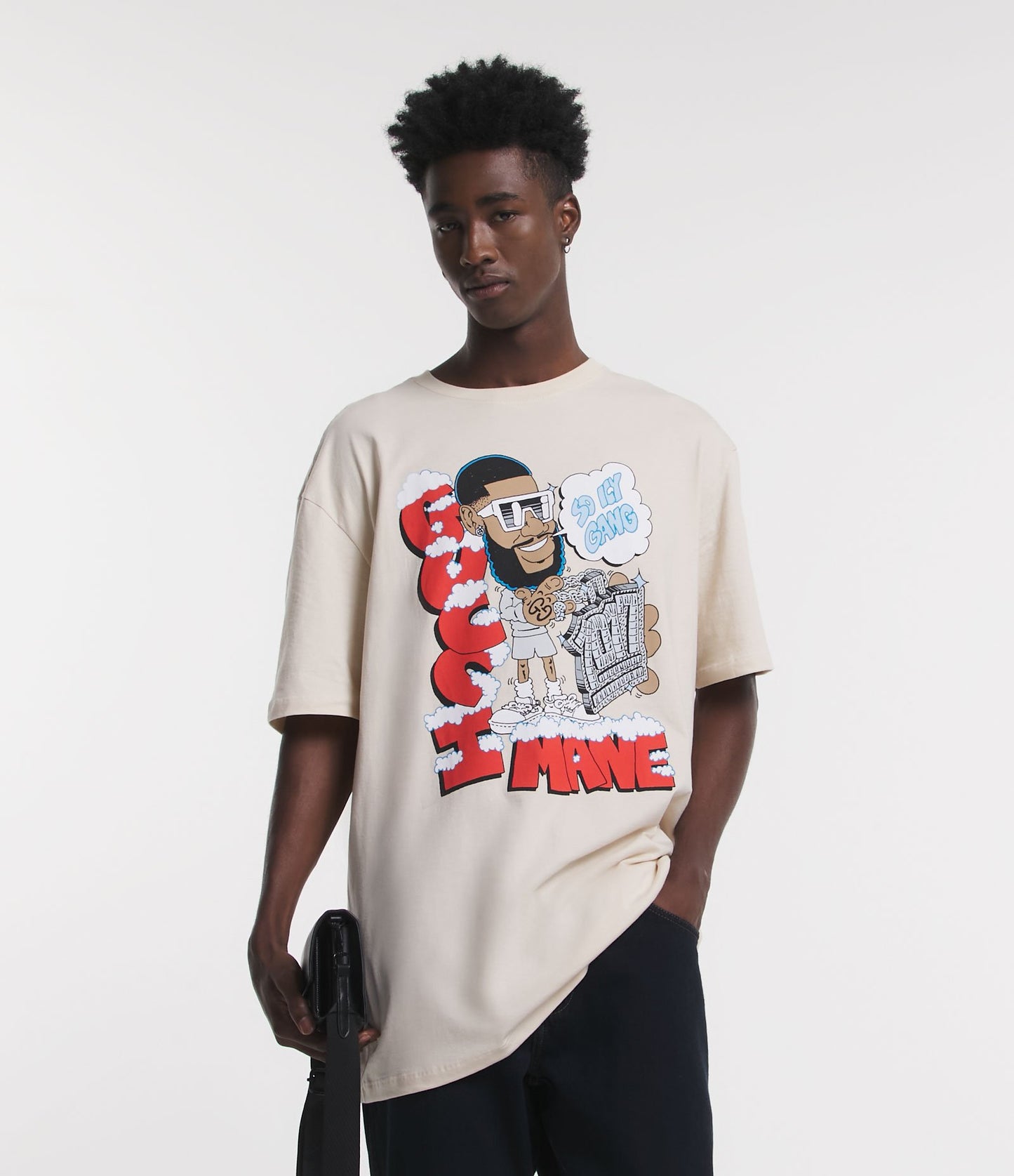 Camiseta relaxada em meia malha com estampa Gucci Mane So Icy Gang em Tea Rose