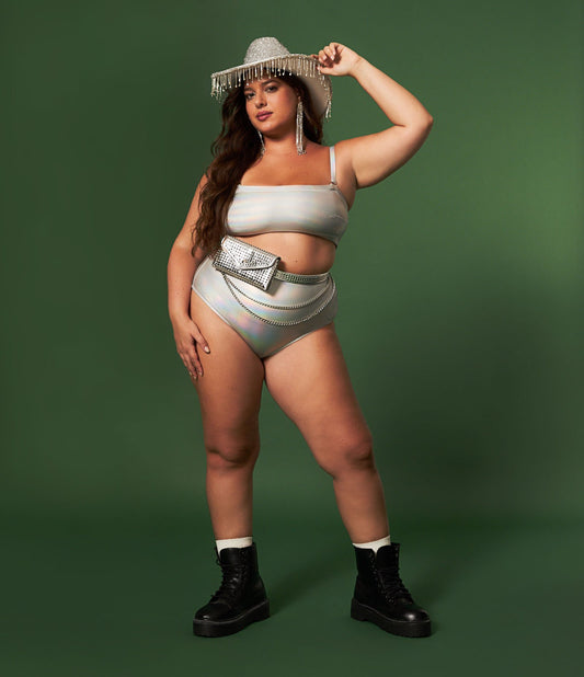 Bikini a vita alta olografico Argento - Curve e taglie forti