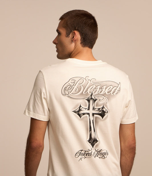 White Comfort T-Shirt with Cross Print
