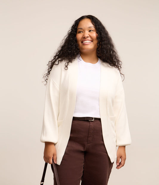Cardigan bianco in maglia con maniche a sbuffo - Curve e taglie forti