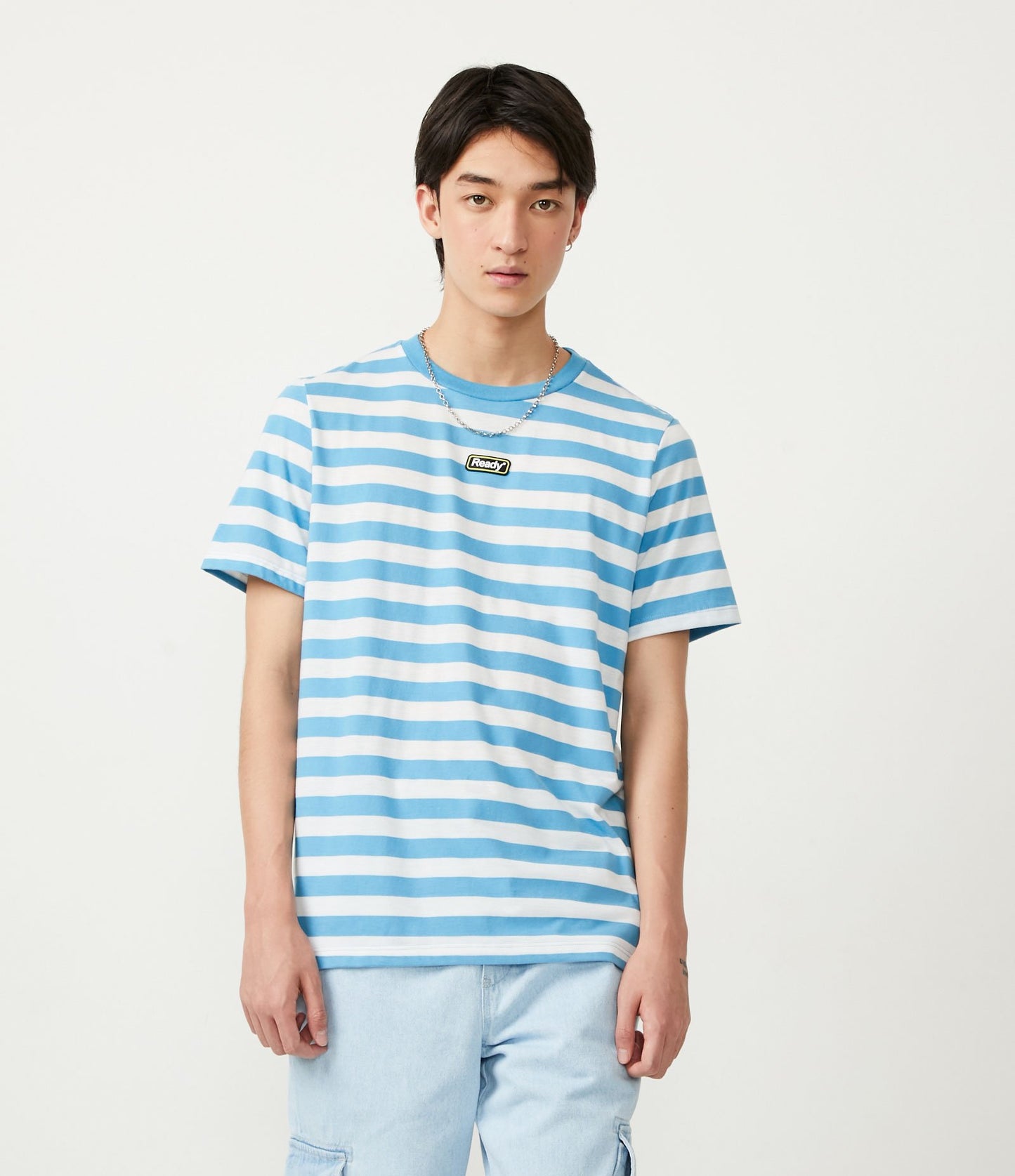 Regular Cotton T-Shirt with Blue Stripes