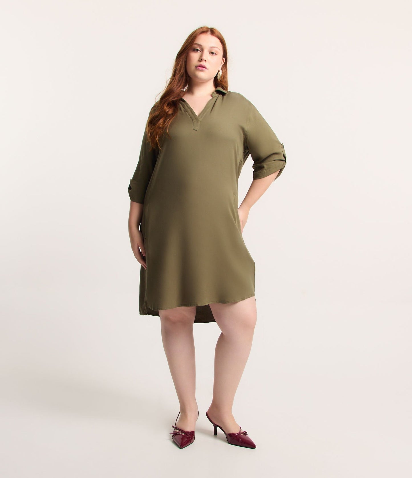 Vestido curto de viscose com bolsos, Curve e Plus Size, verde