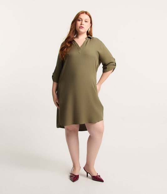 Vestido corto de viscosa con bolsillos, Curvas y tallas grandes, Verde