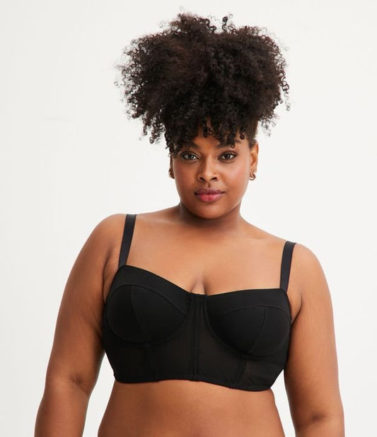 Reggiseno Longline a mezza coppa in tulle nero - Curve e taglie forti