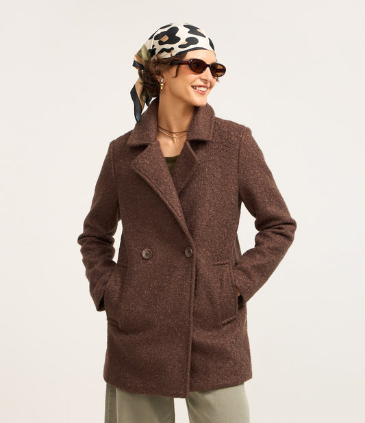 Cappotto lungo in Polyvelour con texture Bouclé marrone
