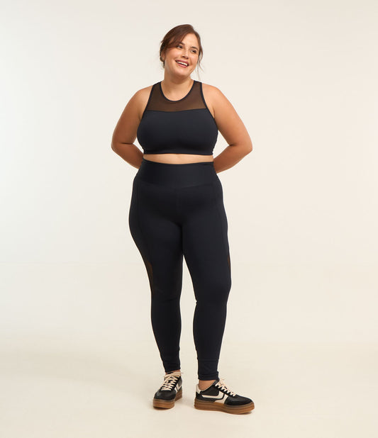 Leggings sportivi neri Curve e taglie forti con inserti in rete