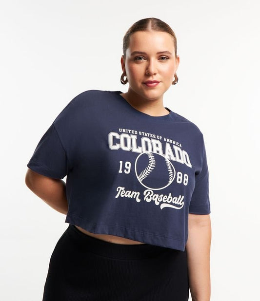 Camicetta blu con scritta Colorado Baseball - Curve e taglie forti