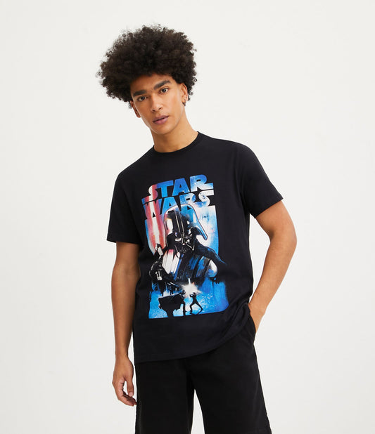 Maglietta regular fit in jersey nero con stampa di Darth Vader