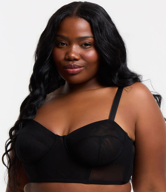 Sutiã espartilho de meia taça sem enchimento em tule preto - Curve e Plus Size