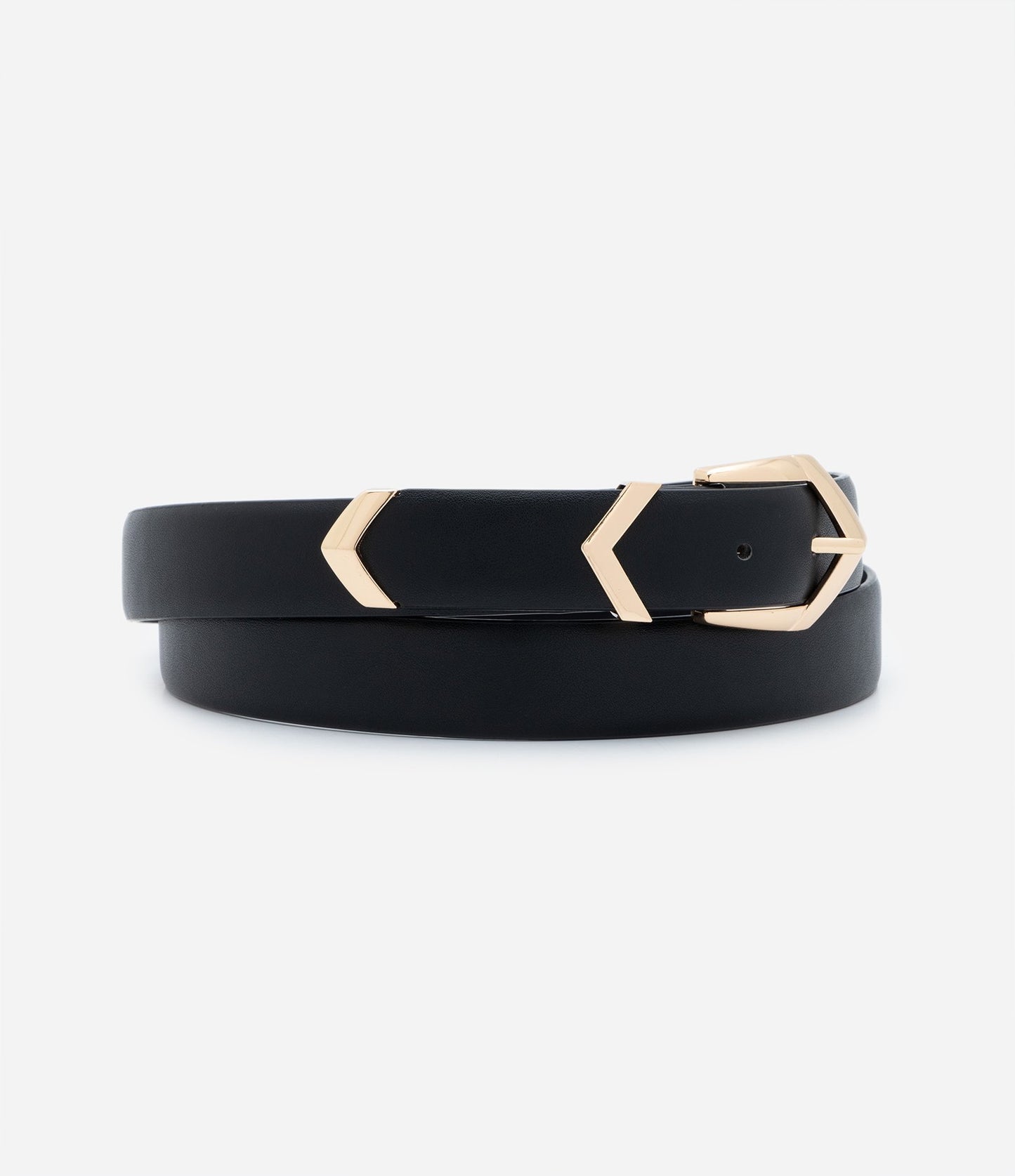Medium Belt in Synthetic Material with Pentagon Buckle, Curve & Plus Size, Black