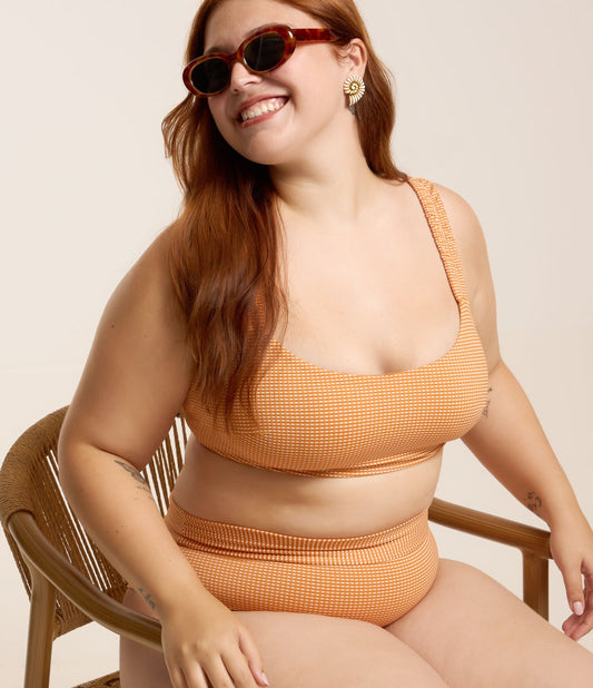 Bikini con top dritto a scacchi Vichy - Caramello Curve e taglie forti