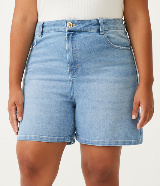 Jeans corti da mamma con elastico e bottone a cuore, Curve e taglie forti, blu