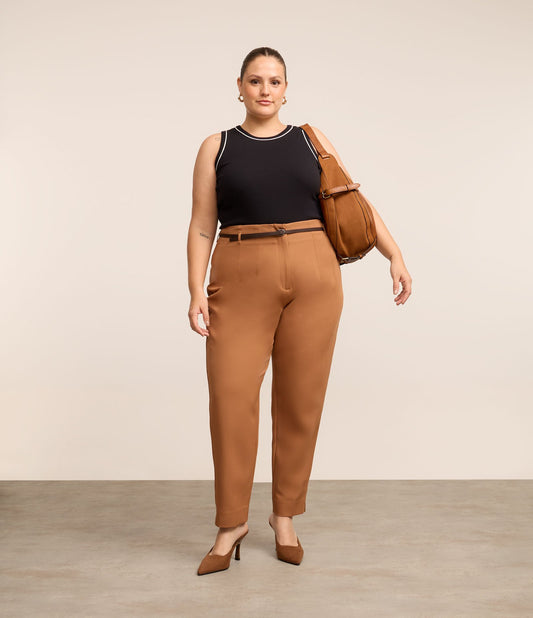 Pantaloni sartoriali marroni con cintura - Curve e taglie forti