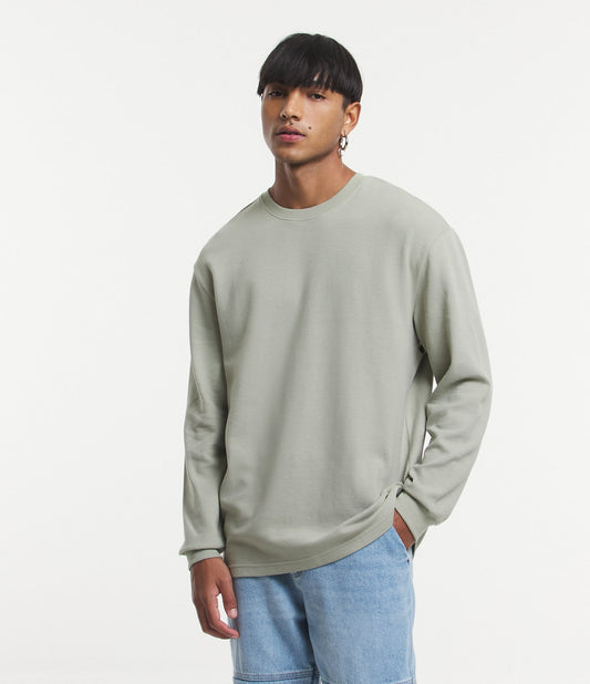 Camiseta verde de manga larga de ajuste relajado con textura