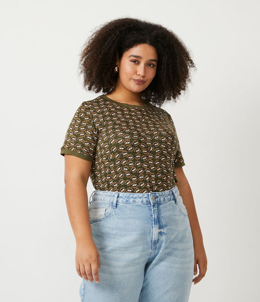 Blusa de lycra de viscose com estampa de olhos, Curve & Plus Size, verde