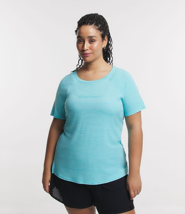 Camiseta de poliamida estendida com decote redondo, Curve e Plus Size, azul
