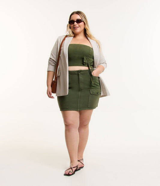 Falda Corta de Sarga con Bolsillos - Curvas y Tallas Grandes Verde