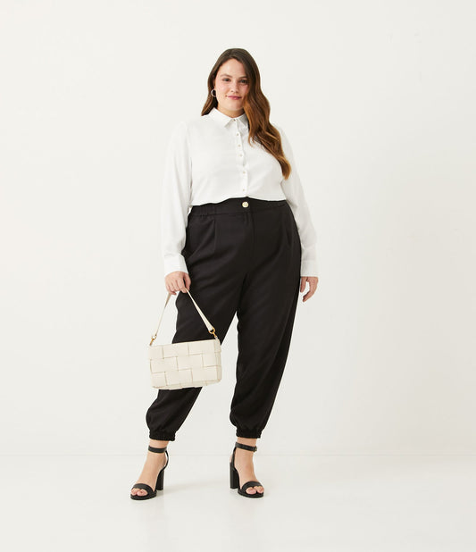 Pantaloni da jogging sartoriali con bottoni dorati, taglie forti e taglie forti, nero