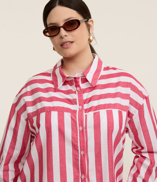 Camicia tricolore a righe in Curve e taglie forti rosso/bianco