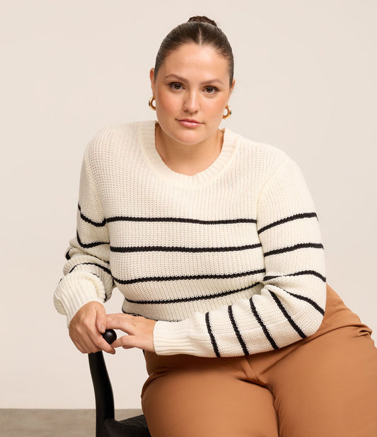 Maglione a maglia a righe curve & Plus Size Off White