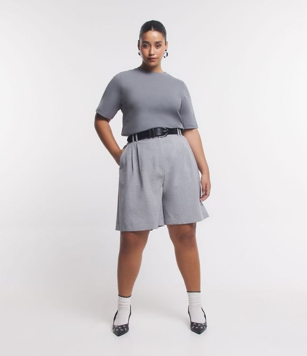 Bermudas a medida con doble trabilla para el cinturón, Curvas y tallas grandes, Gris