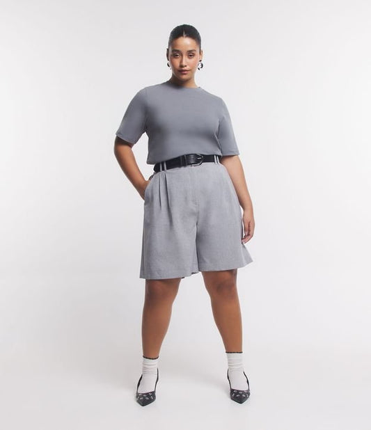 Bermudas a medida con doble trabilla para el cinturón, Curvas y tallas grandes, Gris