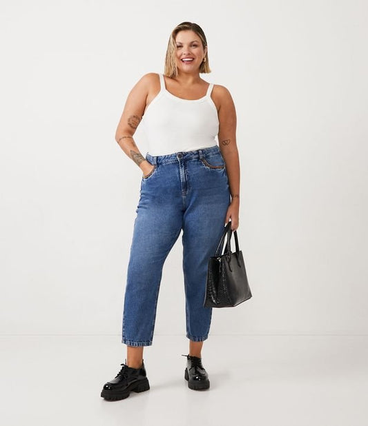Vaqueros Mamá con Bolsillo Bordado - Curve y Tallas Grandes Azul