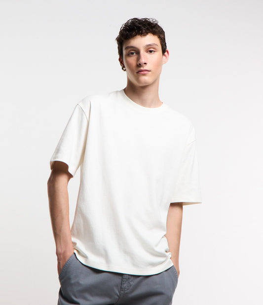 White Boxy Cotton T-Shirt with Round Neck
