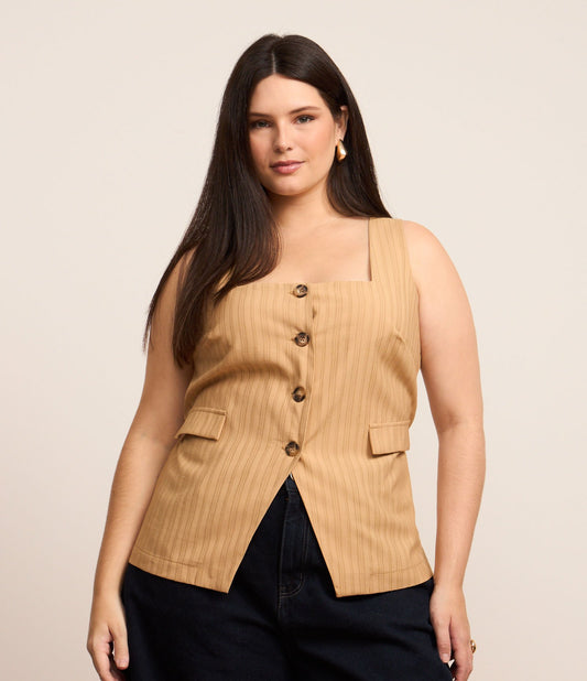 Gilet lungo sartoriale marrone - Curve e taglie forti