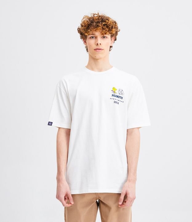 Camiseta Relaxed Fit em meia malha com estampa de beisebol do Woodstock - Branco
