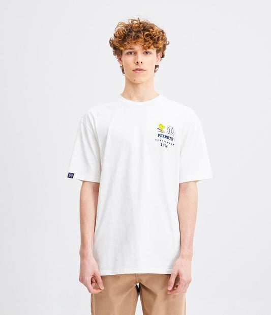 Camiseta Relaxed Fit em meia malha com estampa de beisebol do Woodstock - Branco