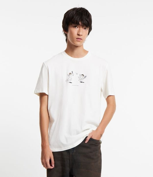 Camiseta Comfort de algodão branco com estampa de anjos