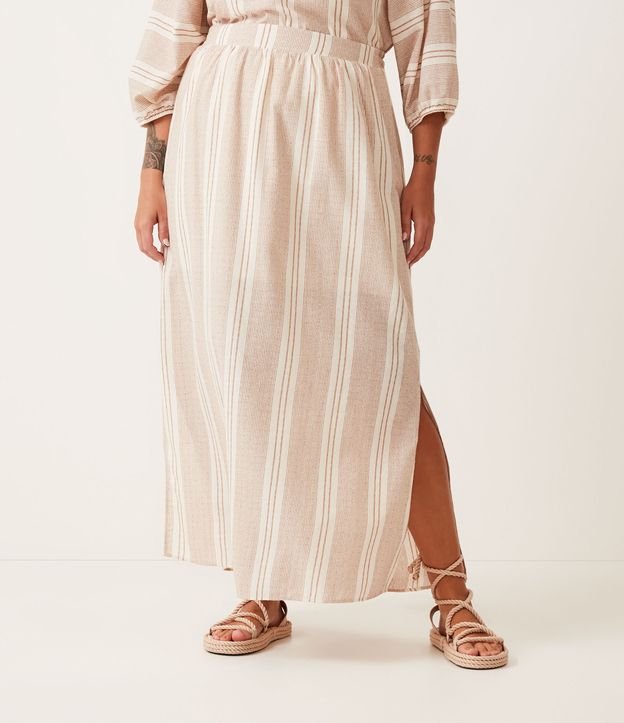 Gonna lunga in cotone beige Curve e taglie forti con stampa a righe