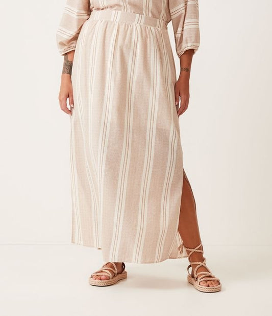 Gonna lunga in cotone beige Curve e taglie forti con stampa a righe