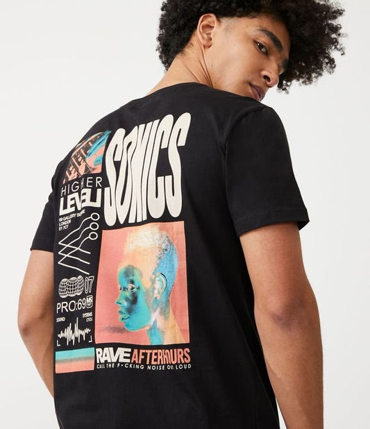 Camiseta Long Fit de algodão com estampa de mapa térmico preto