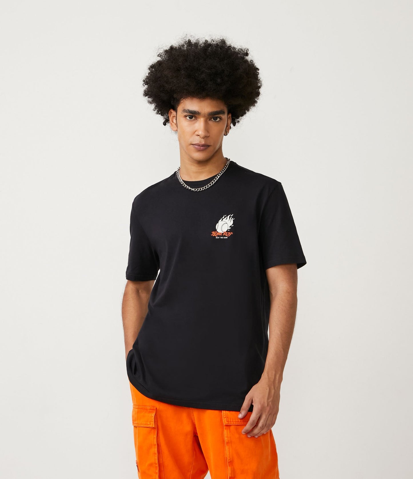 Camiseta de algodão de ajuste regular com estampa de beisebol preta