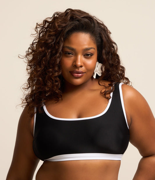 Top bikini con bordi a contrasto Curve e taglie forti nero