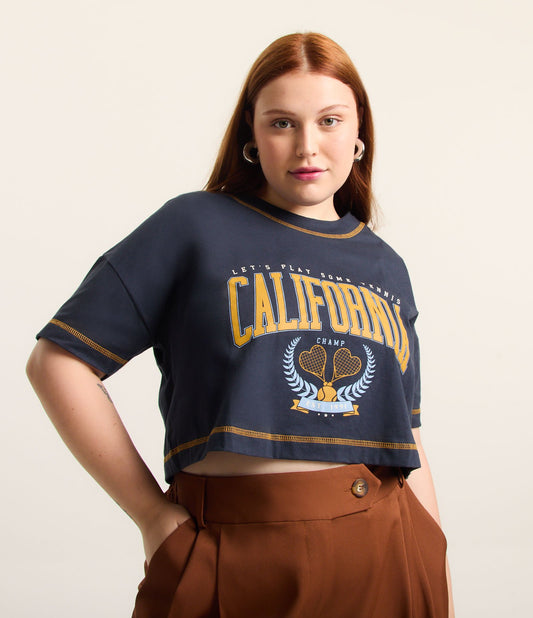 Camicetta con stampa California blu navy - Curve e taglie forti