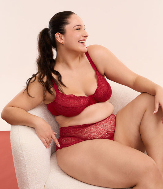 Sujetador de media copa de encaje con aros, Curvas y Tallas Grandes, Rojo