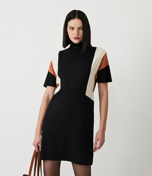 Vestido Midi de Molecotton Negro con Paneles en Contraste