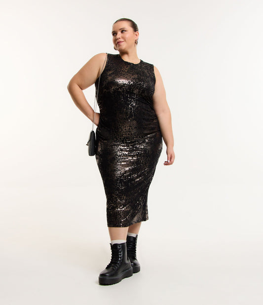 Abito midi nero in viscosa con fiocco, Curve e taglie forti
