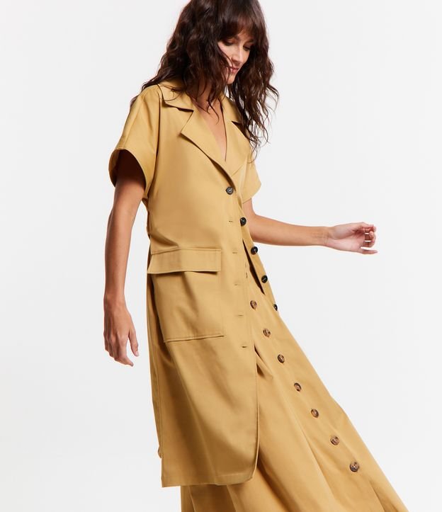 Falda Midi Sastre Beige con Botones y Pliegues Delanteros