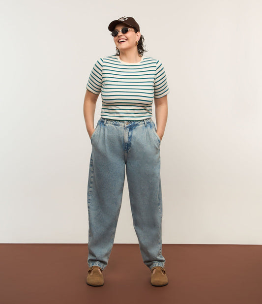 Jeans Balloon com bolsos faca e pregas, Curve e Plus Size, azul