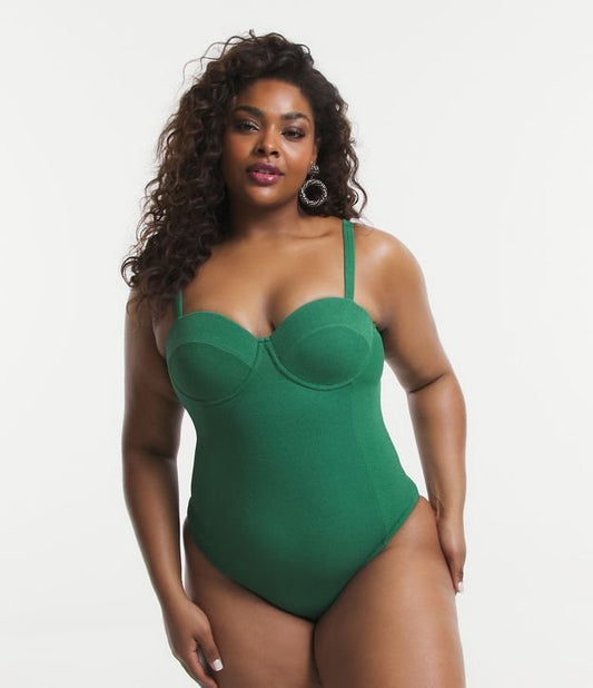 Maiô verde Curve & Plus Size Half-Cup em poliamida com amarração nas costas