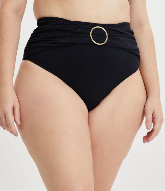 Bikini nero a vita alta con anello e struttura a scacchi - Curve & Plus Size