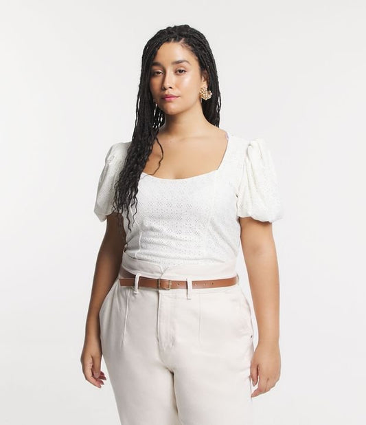 Camicetta in maglia Laise bianca con maniche a sbuffo - Curve e taglie forti
